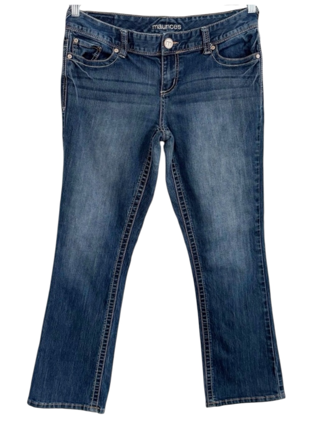 Maurices Dark Wash Straight Bootcut Jeans Mid Rise Stretch Denim 9/10 Short